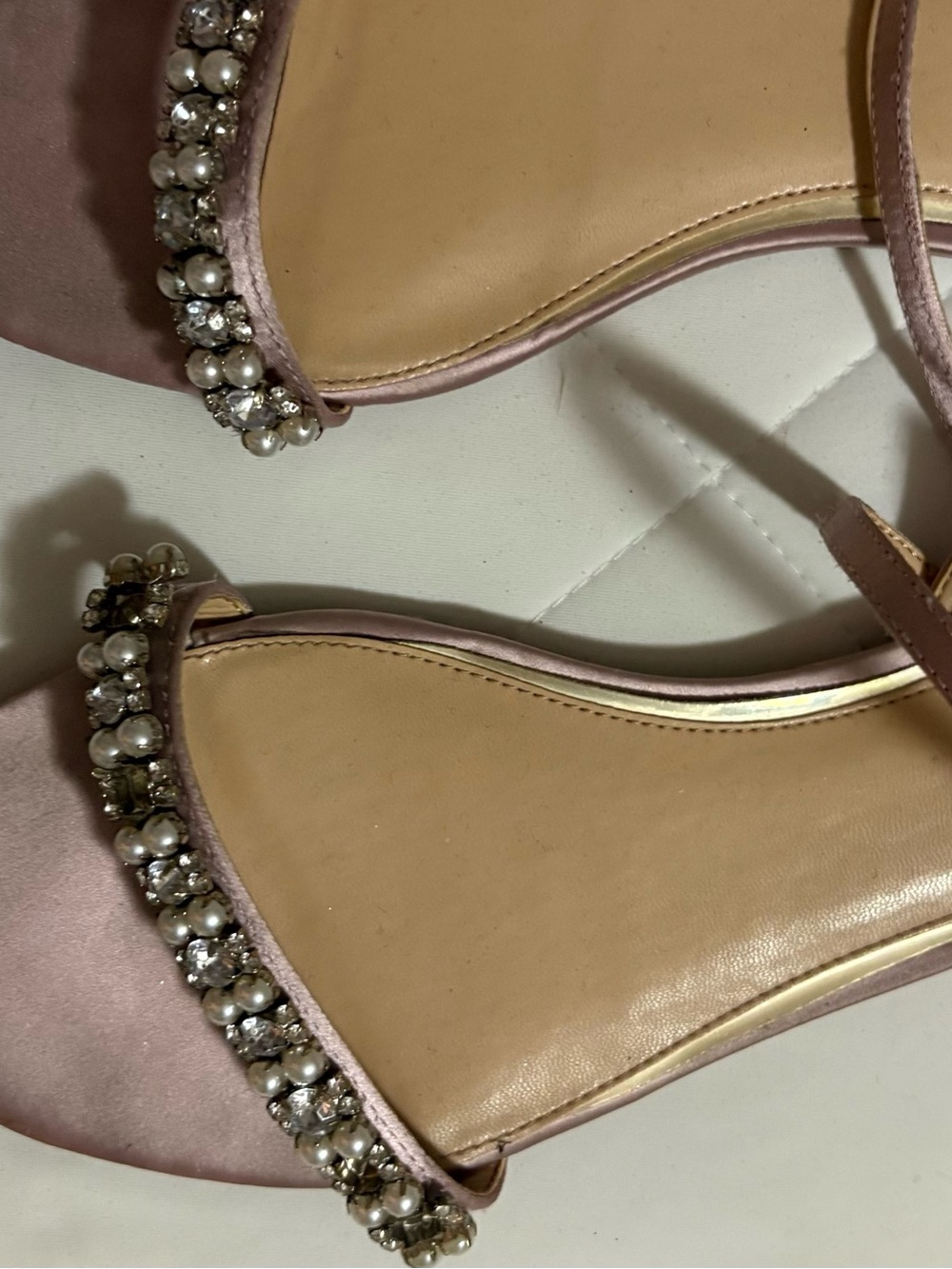 Badgley Mischka Blush Pink Pearl and Crystal Strap Sandals